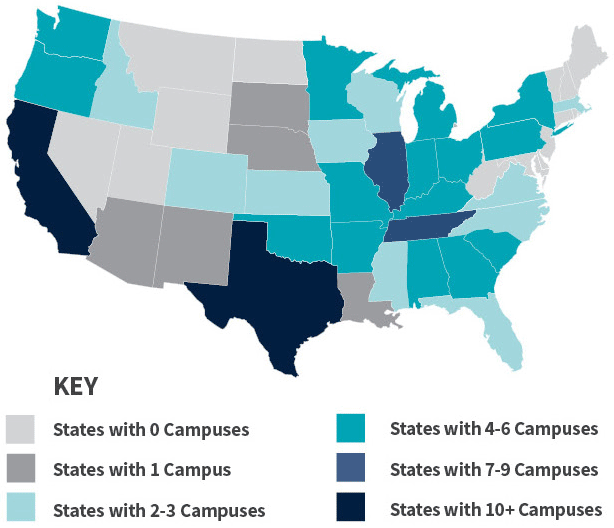 Map of CCCU schools in the USA