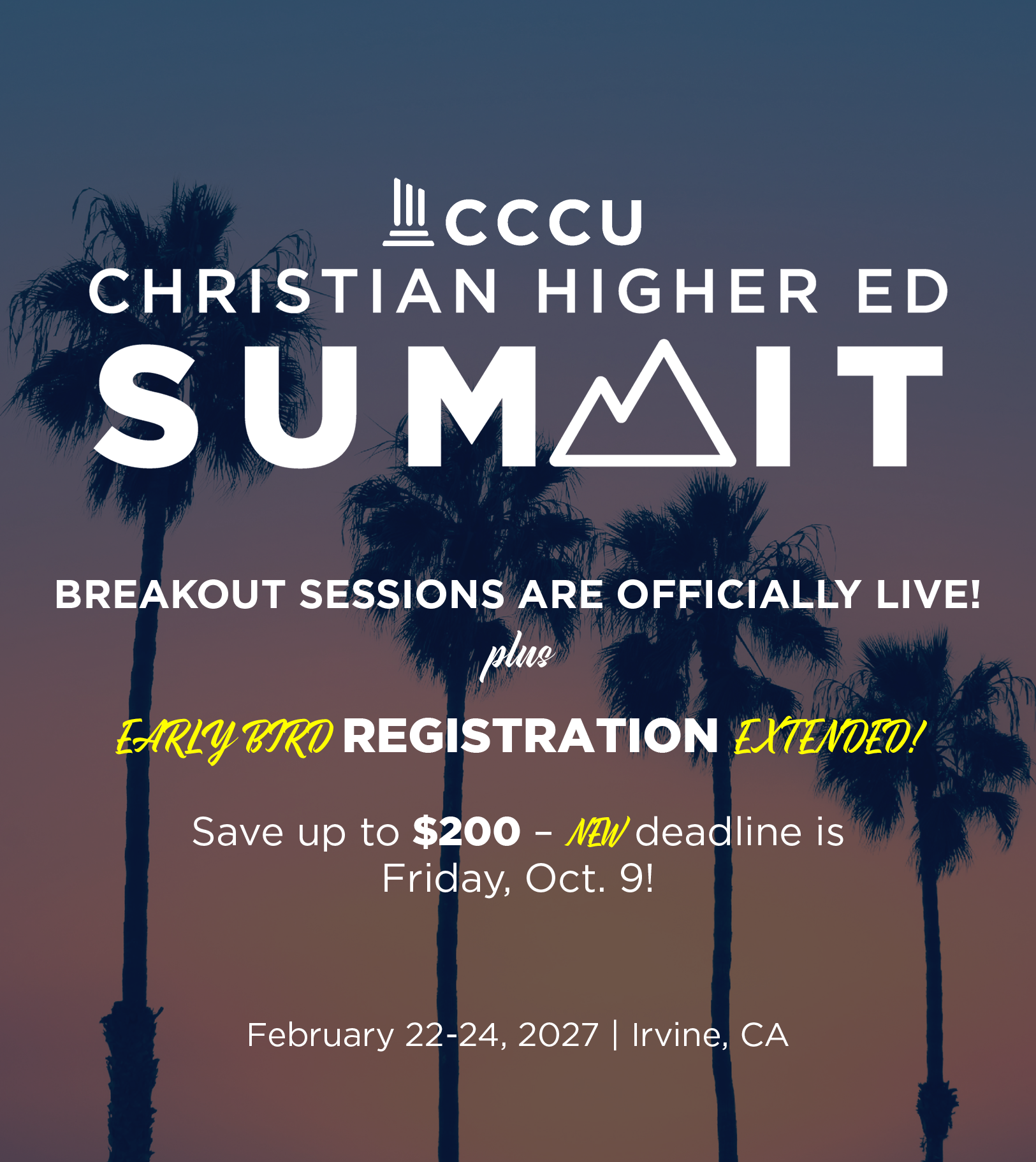 2027 CCCU Christian Higher Ed Summit registration now open graphic.